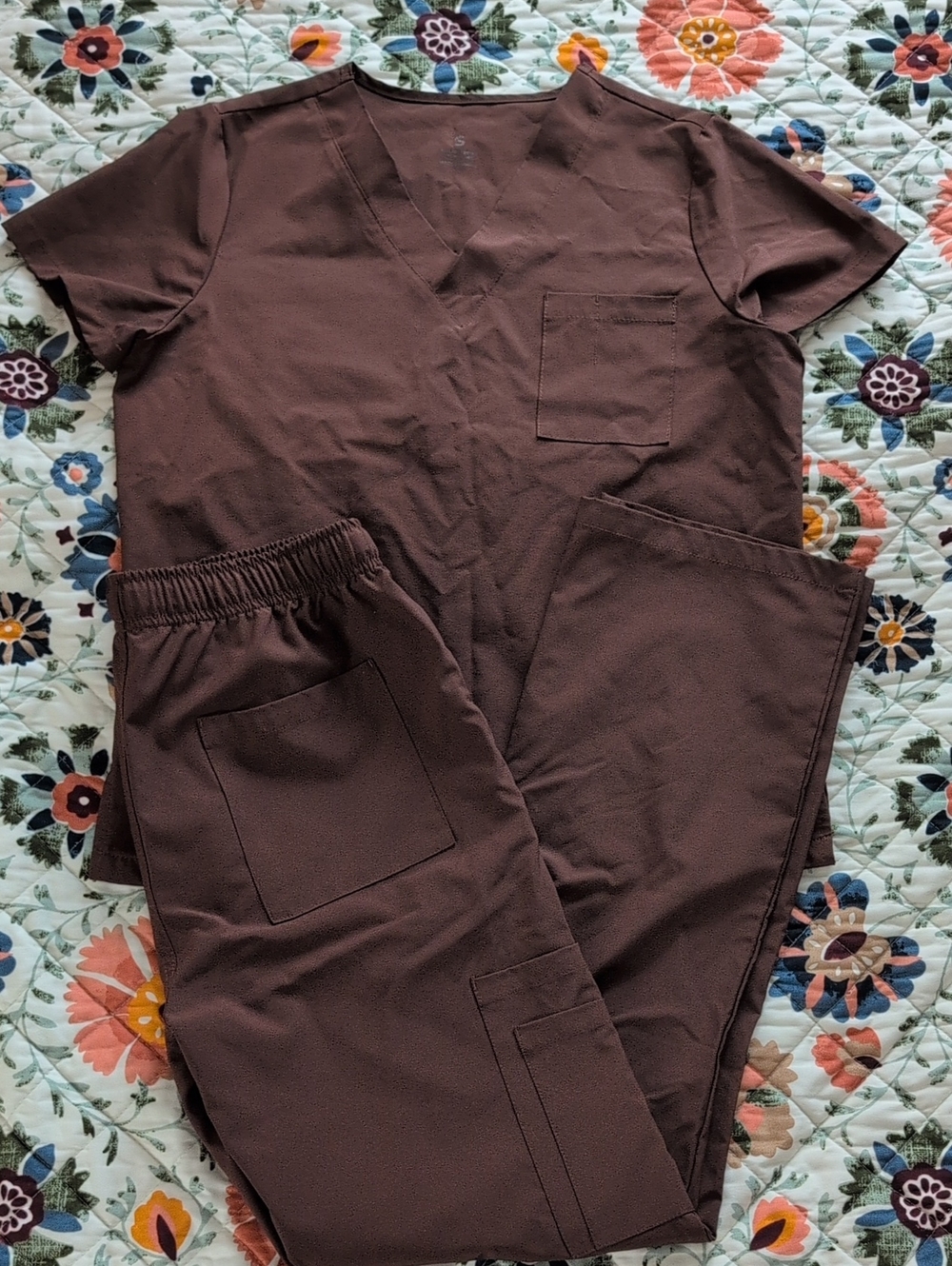 Brown V-Neck Scrub Set